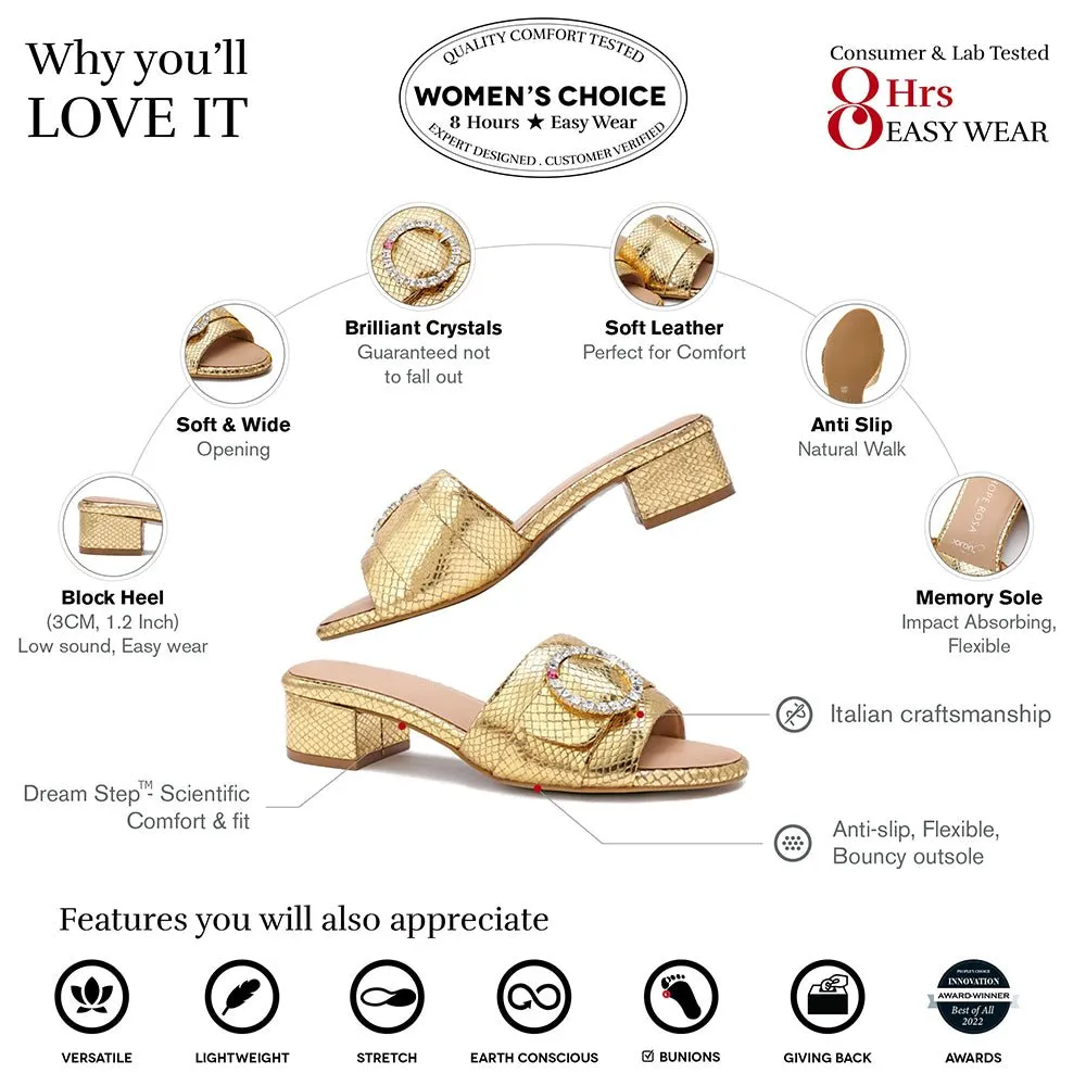 Goddess Gold Leather Sandals Crystal Buckle