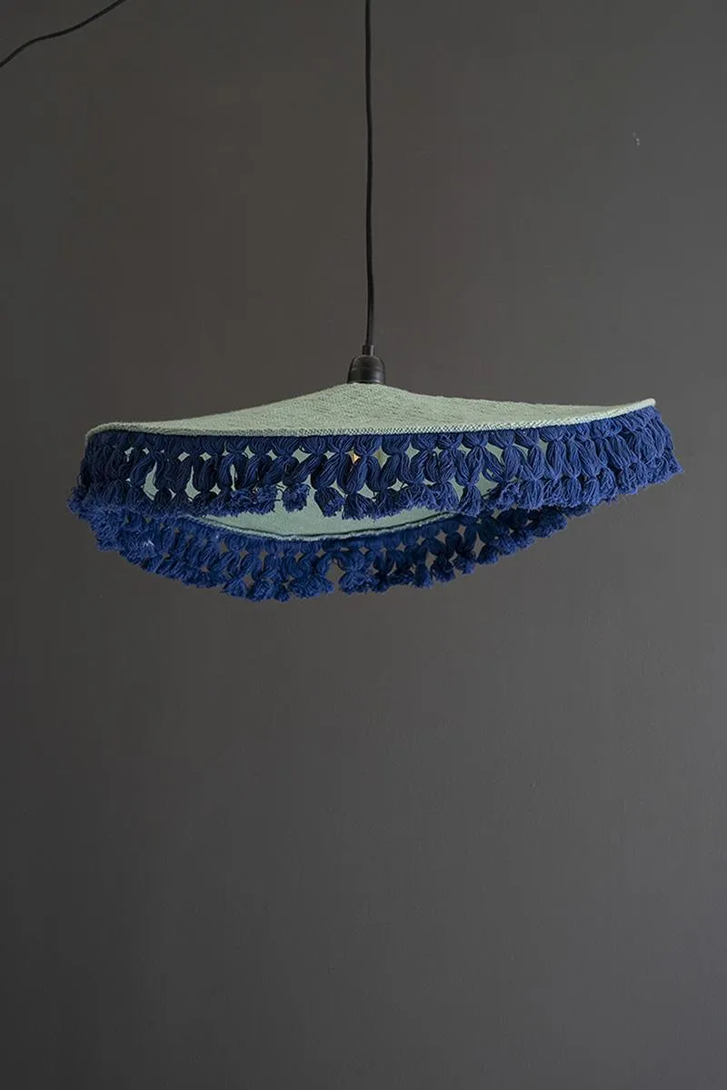 Green Cotton Pendant Light with Fringe