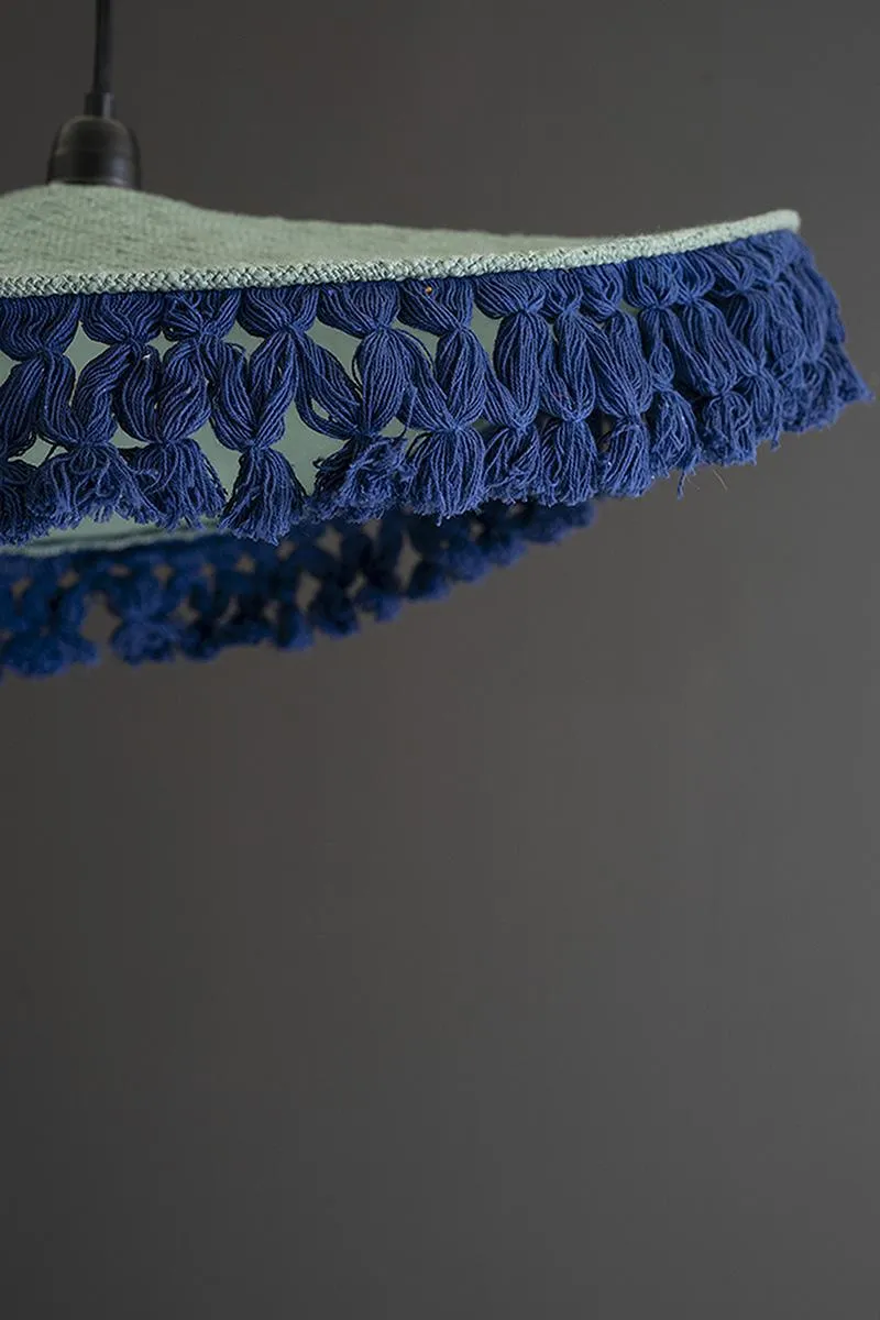 Green Cotton Pendant Light with Fringe