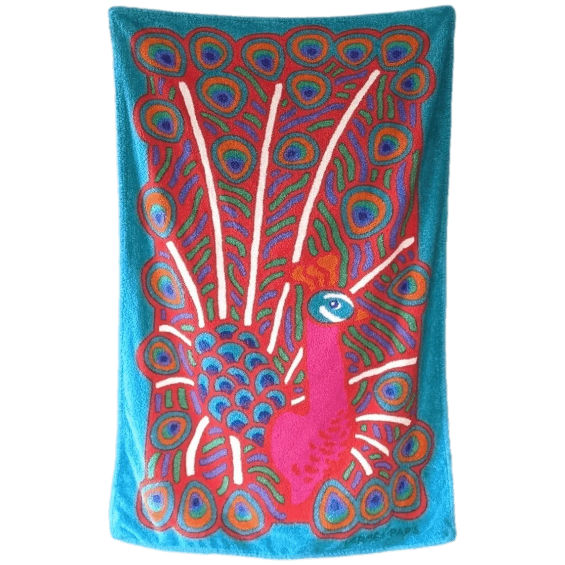 HERMES Paon Cotton Terry Animal Print Towel 90 x 150 cm