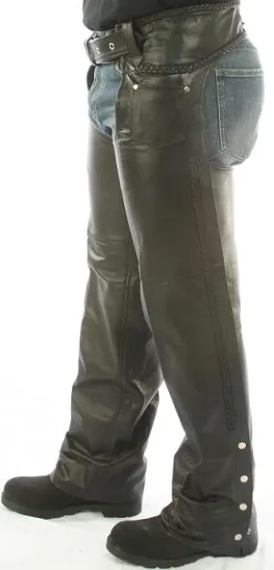 HL12861 Braided Chap Classic Style Biker Leather Chap with Braid trim thigh pocket