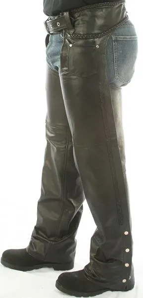 HL12861 Braided Chap Classic Style Biker Leather Chap with Braid trim thigh pocket