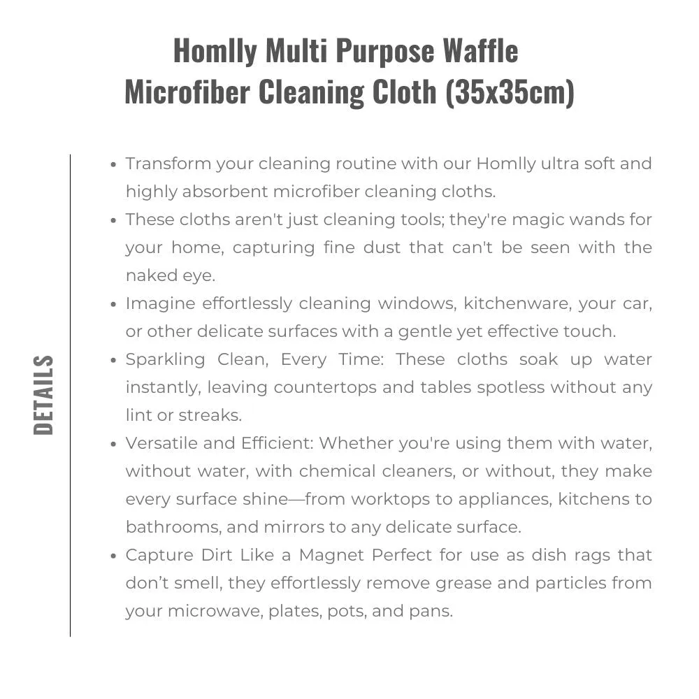 Homlly Multi Purpose Waffle Microfiber Cleaning Cloth (35x35cm)