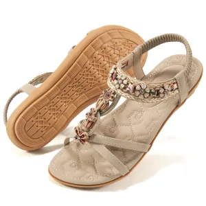 Hrence Womens Flat Sandals String Beads Arch Support Summer Comfort Sandal