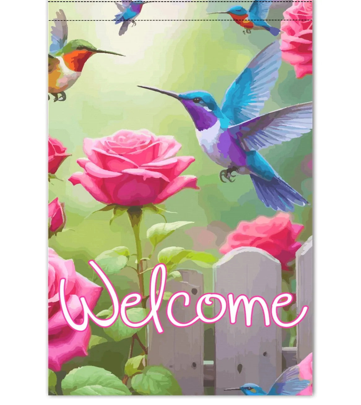 Hummingbirds with Pink Flowers Welcome Garden Flag - 12 x 18 inch (Made in USA)