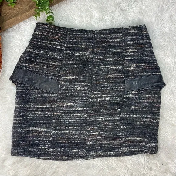 Hunter bell black tweed faux leather asymmetrical mini skirt 8 medium
