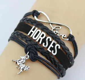 JB180BK Brigalow Black Leather I Love Horses Bracelet