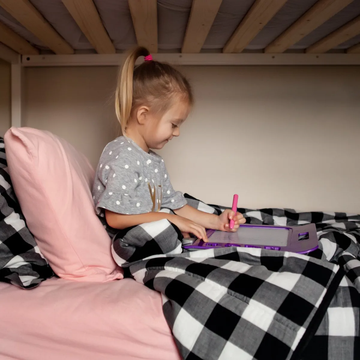 Kids Bunk Quilt & Sham - Black and White Buffalo Check