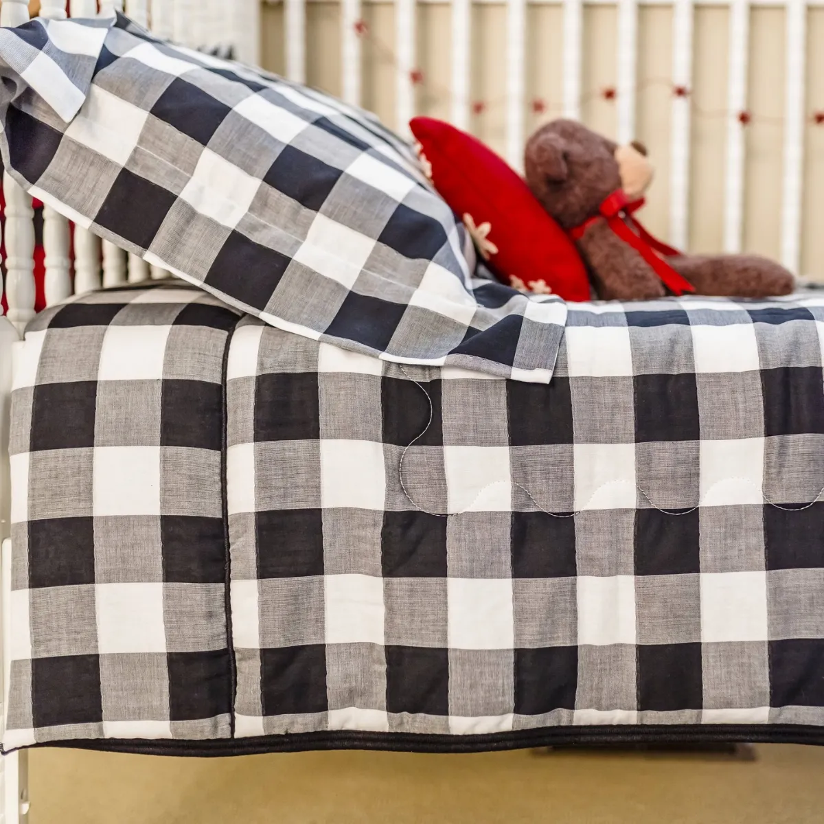 Kids Bunk Quilt & Sham - Black and White Buffalo Check
