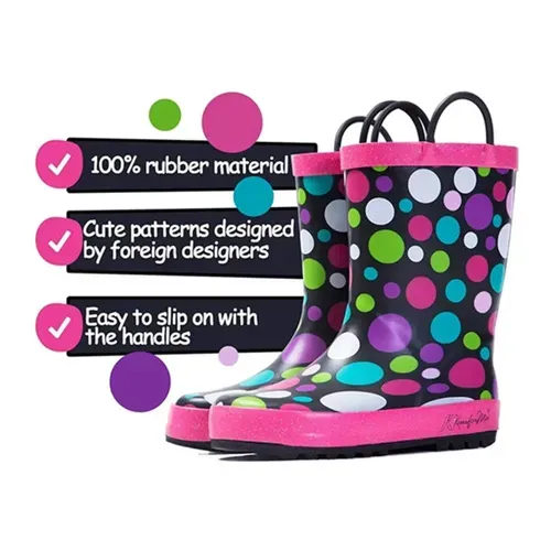 Kids Girl Boy Rain Boots Colorful Dots - KKOMFORME