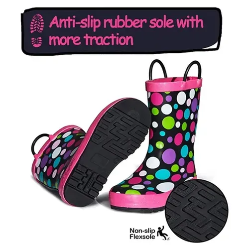 Kids Girl Boy Rain Boots Colorful Dots - KKOMFORME