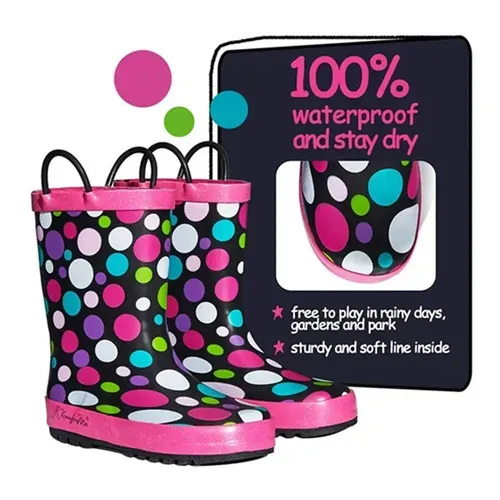Kids Girl Boy Rain Boots Colorful Dots - KKOMFORME