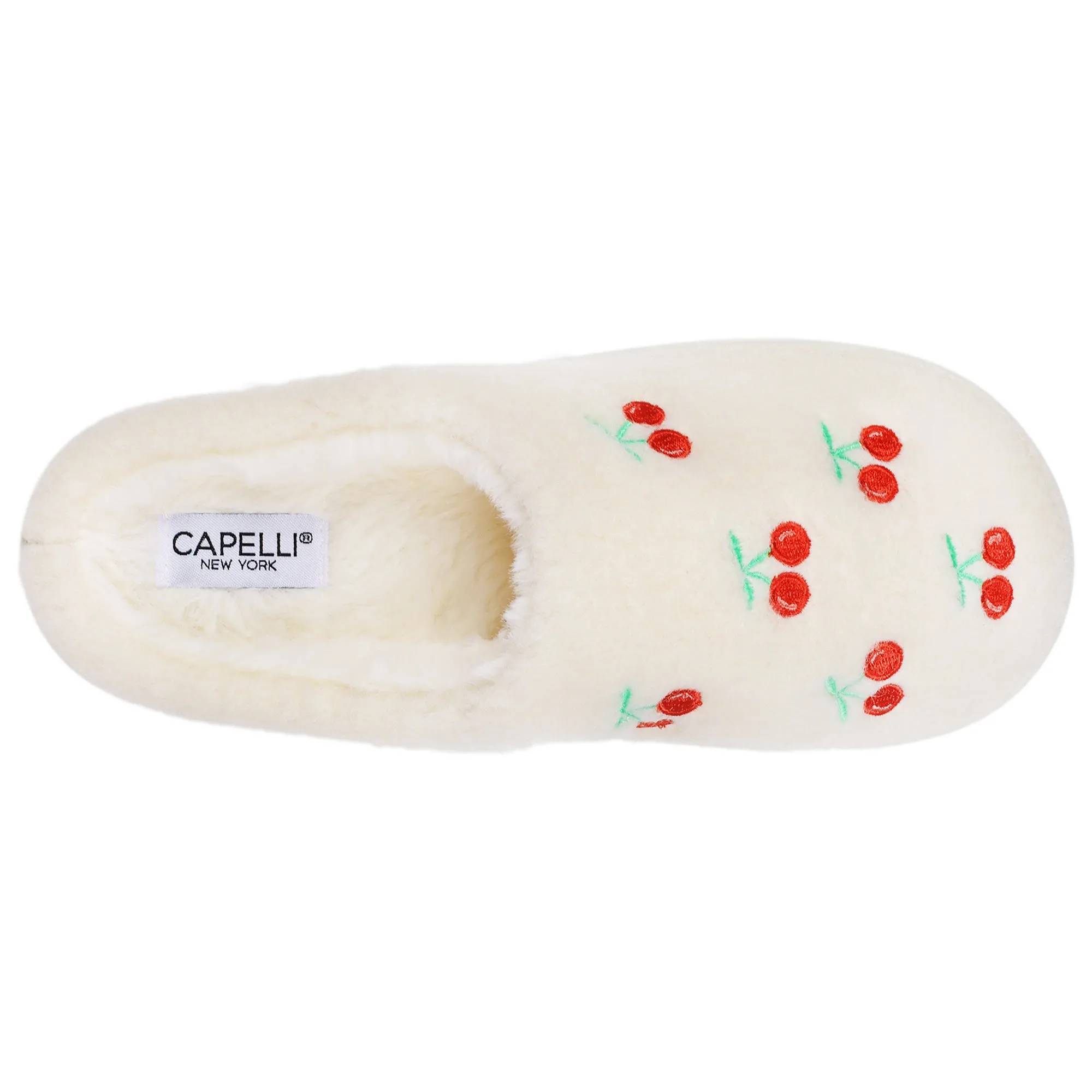 Ladies Faux Berber Scuff with Allover Cherries