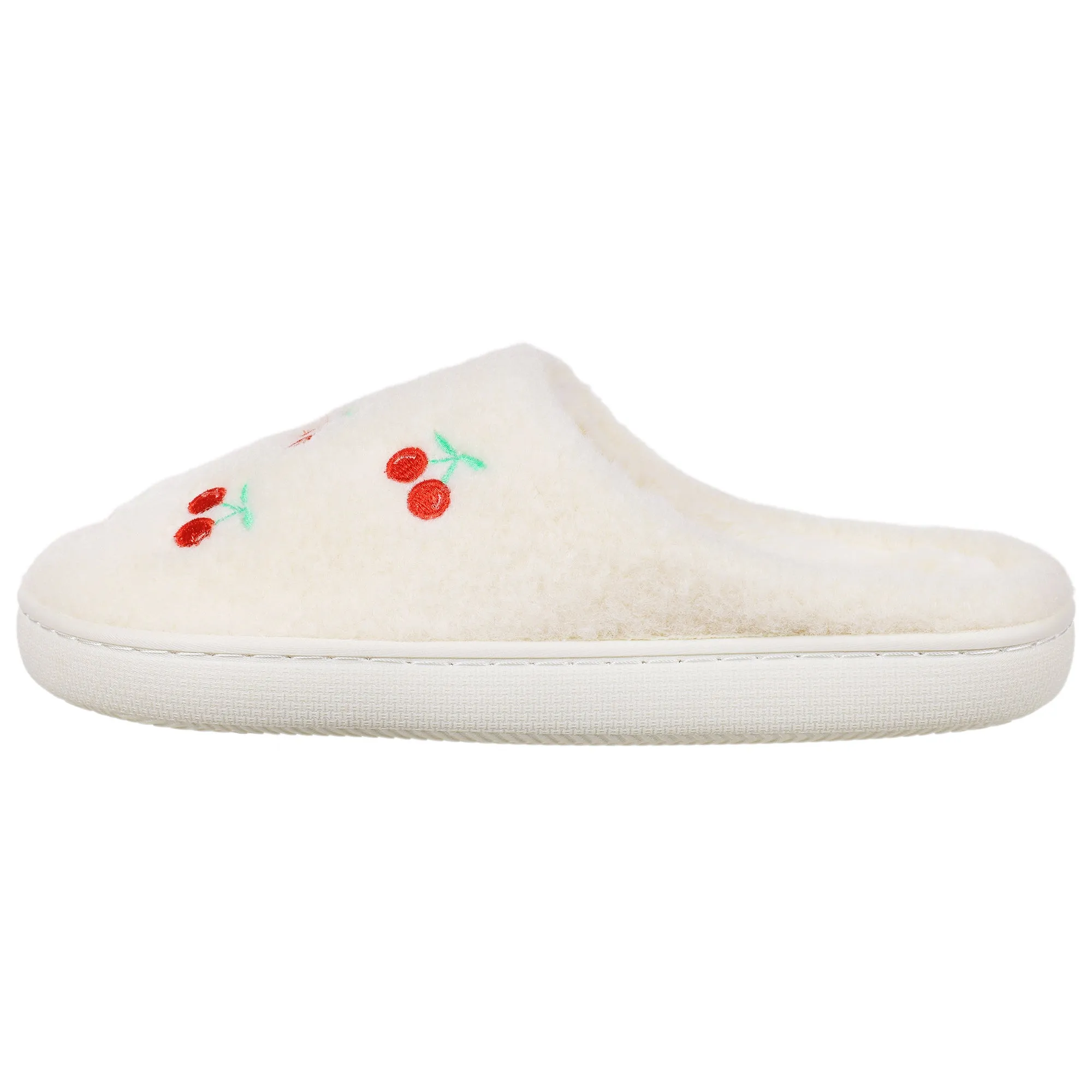 Ladies Faux Berber Scuff with Allover Cherries
