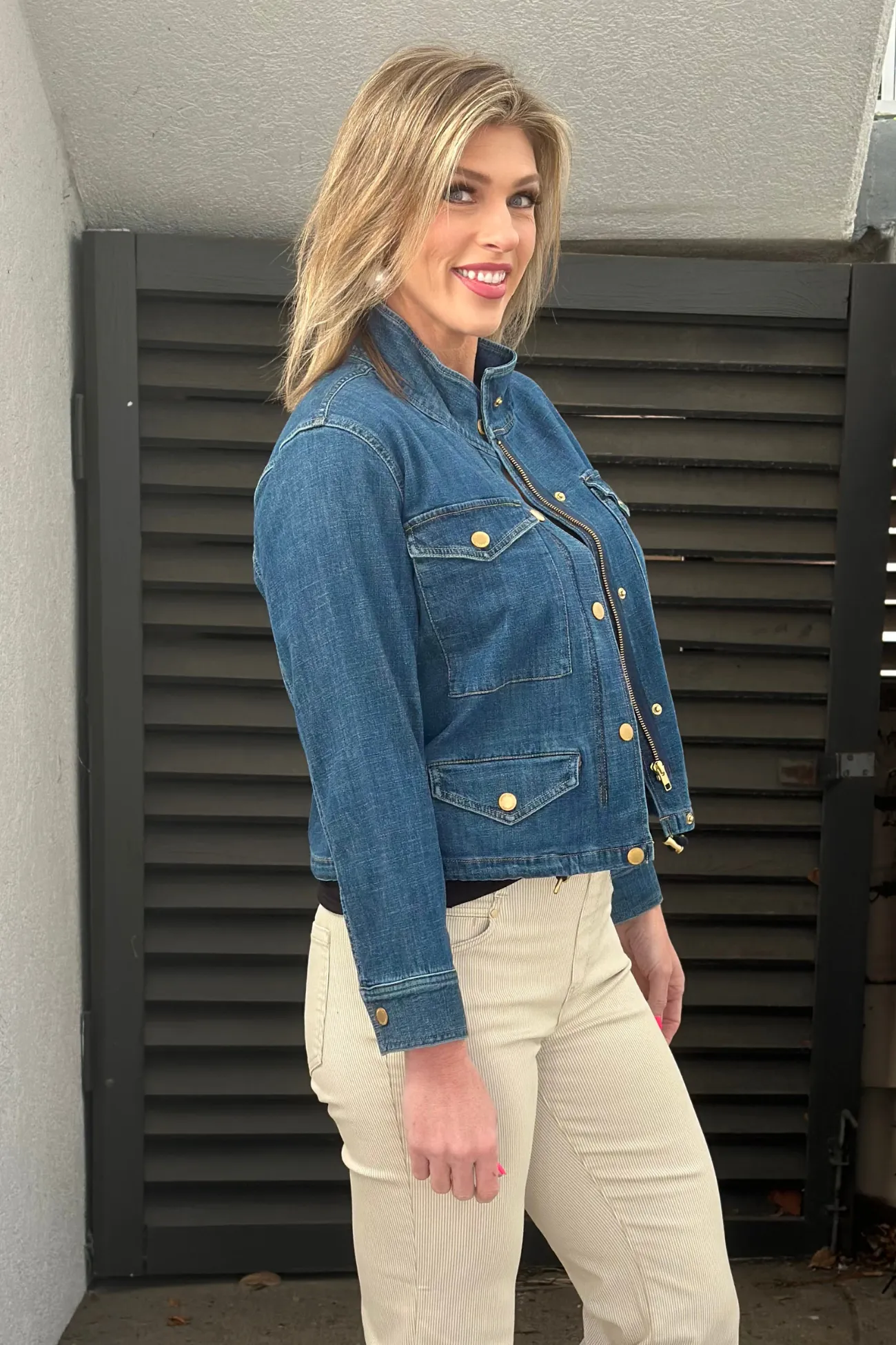 Liverpool Laguna Beach Denim Cropped Cargo Jacket