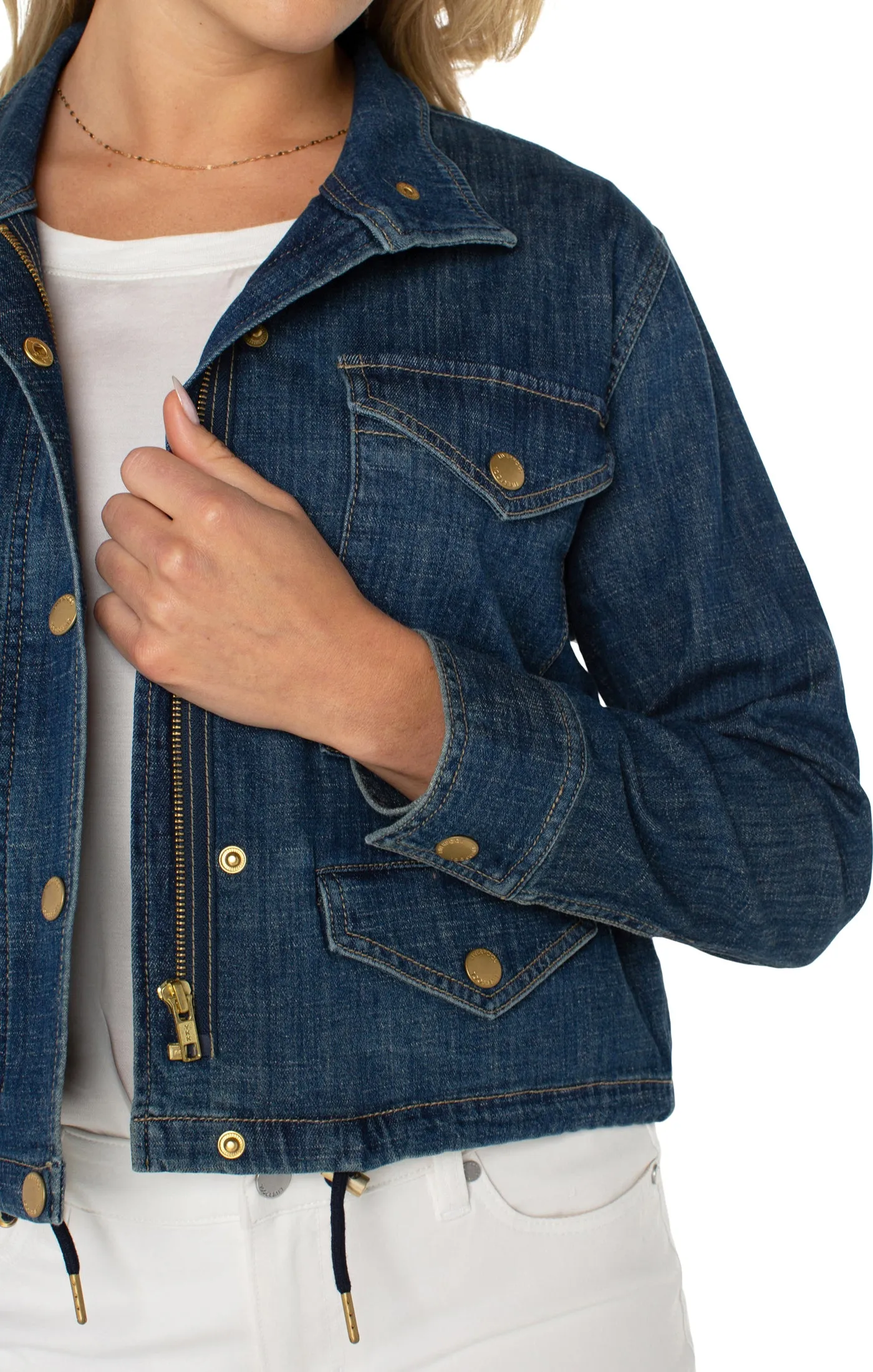 Liverpool Laguna Beach Denim Cropped Cargo Jacket