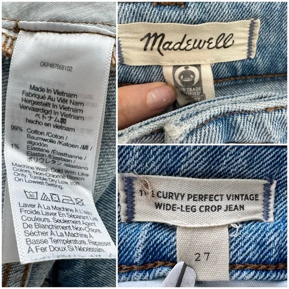 Madewell The Curvy Perfect Vintage Wide-Leg Crop Jean 27