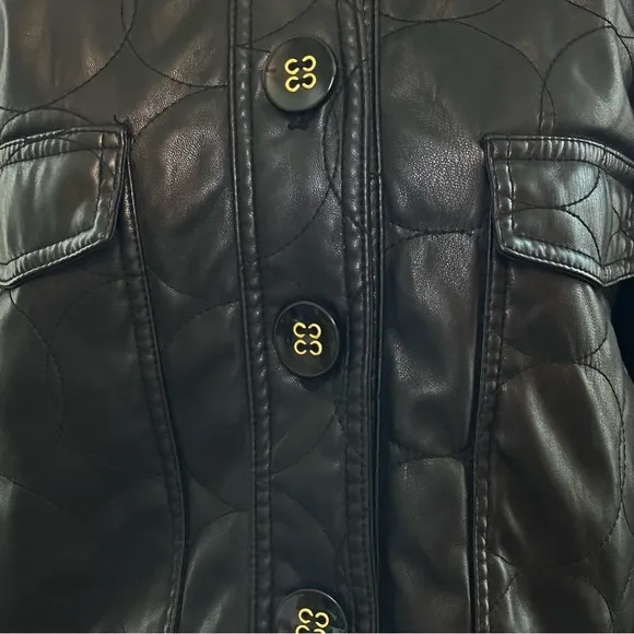 Maeve Anthropologie Sz 2 Black Quilted Button Faux Leather Cropped Jacket Coat