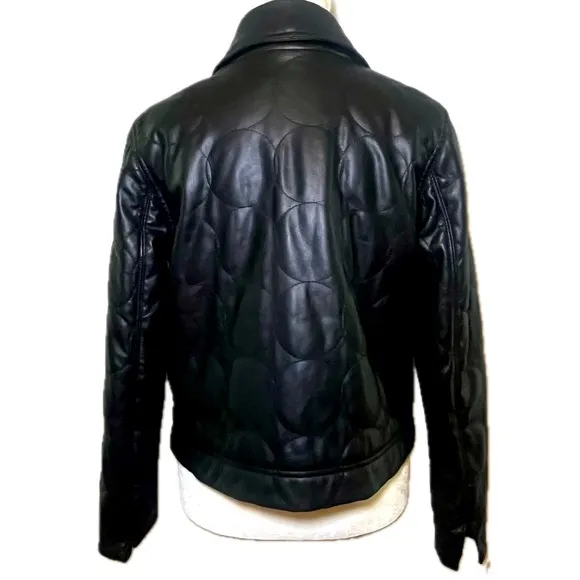 Maeve Anthropologie Sz 2 Black Quilted Button Faux Leather Cropped Jacket Coat