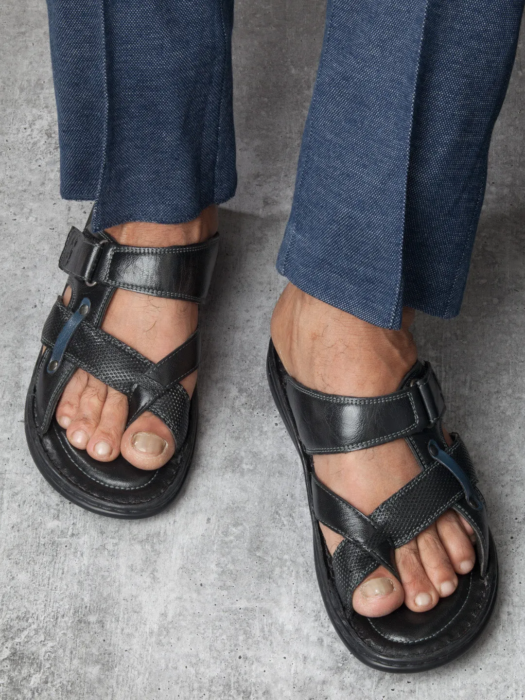 Men's Black Cross Strap Sandals (ID4151)