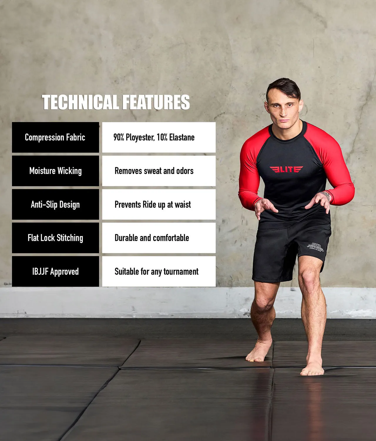 Men's Standard Red Long Sleeve MMA Rash Guard