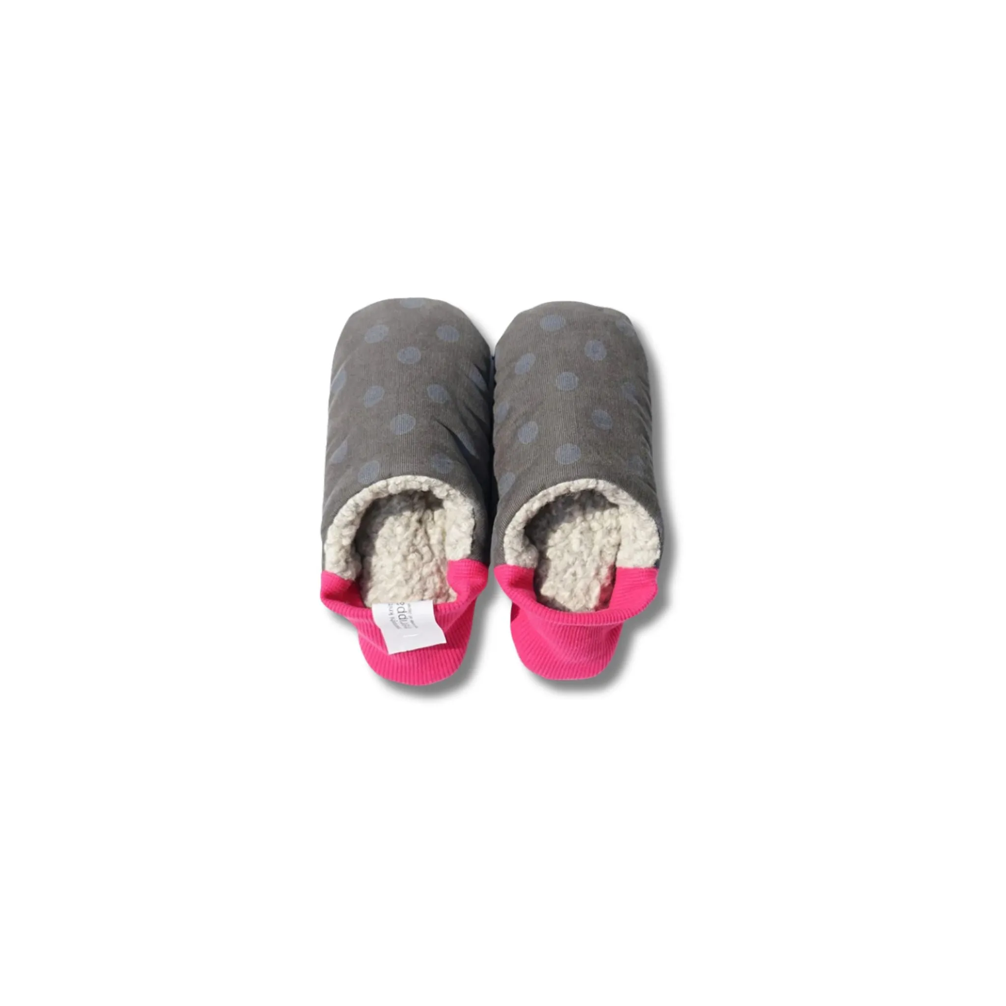 Merippa Slippers FW | Pink & Grey Corduroy Polka Dots × Woolly Boa