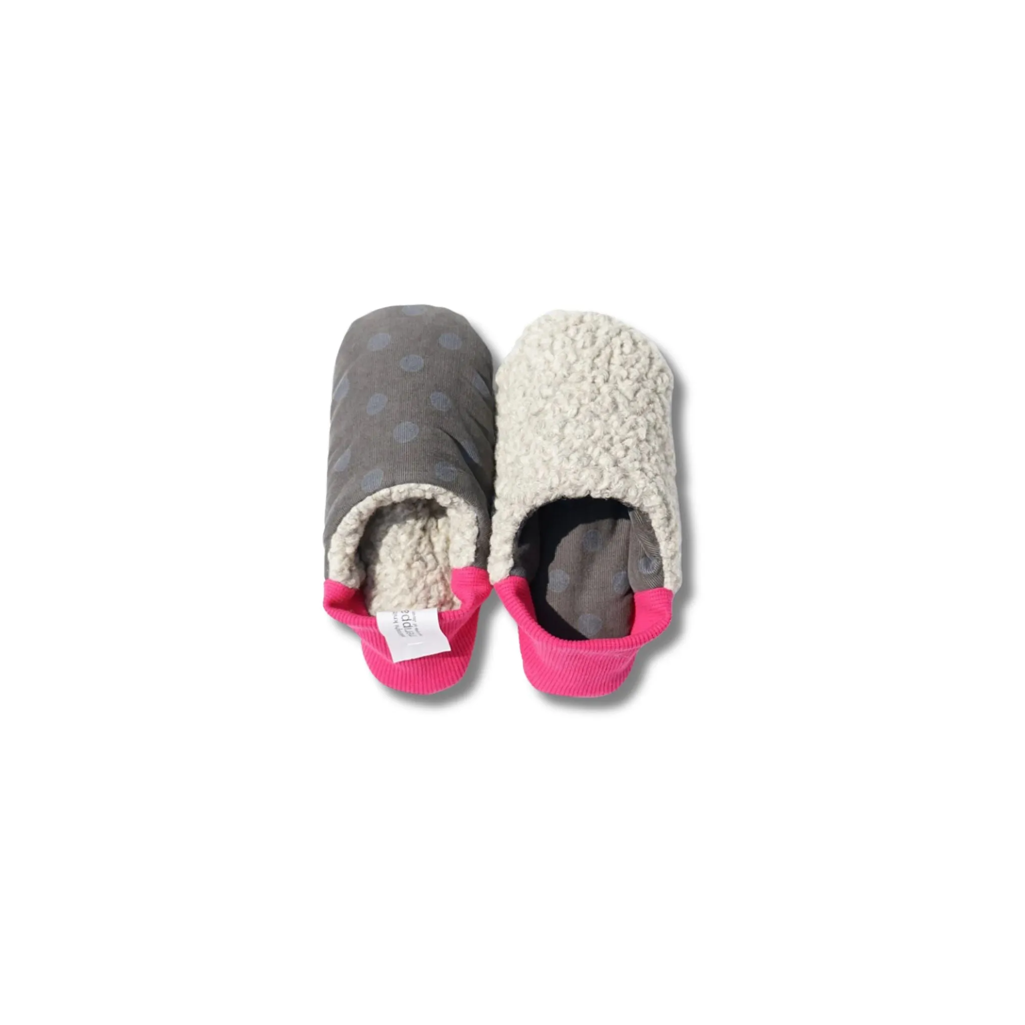 Merippa Slippers FW | Pink & Grey Corduroy Polka Dots × Woolly Boa