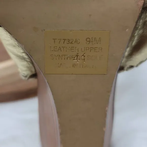 Mila Paolui Gold Leather Upper Floral Accent Wedge Heel Sandal 9.5M
