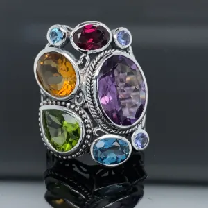 Mixed Gemstone Madeira Ring in Silver