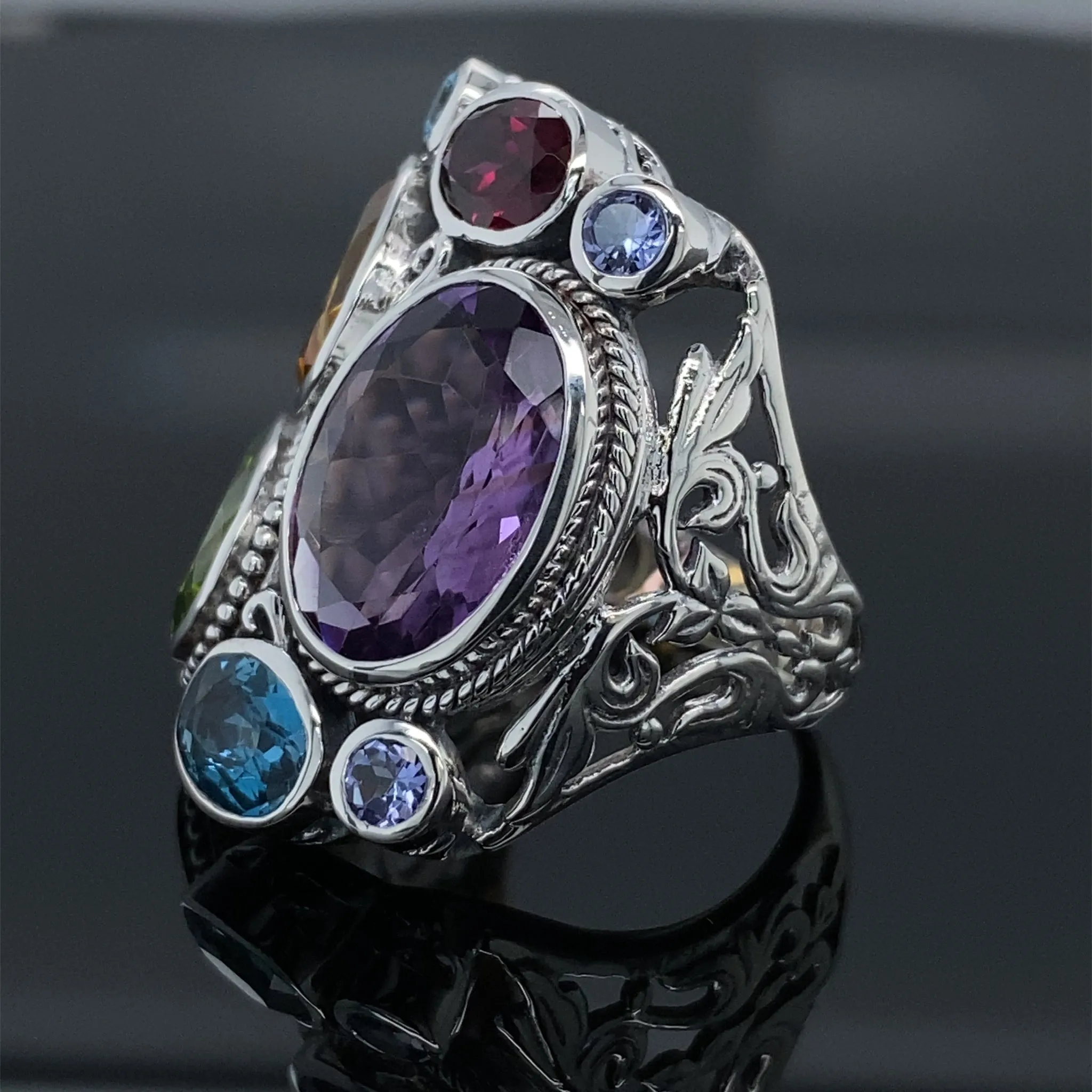 Mixed Gemstone Madeira Ring in Silver