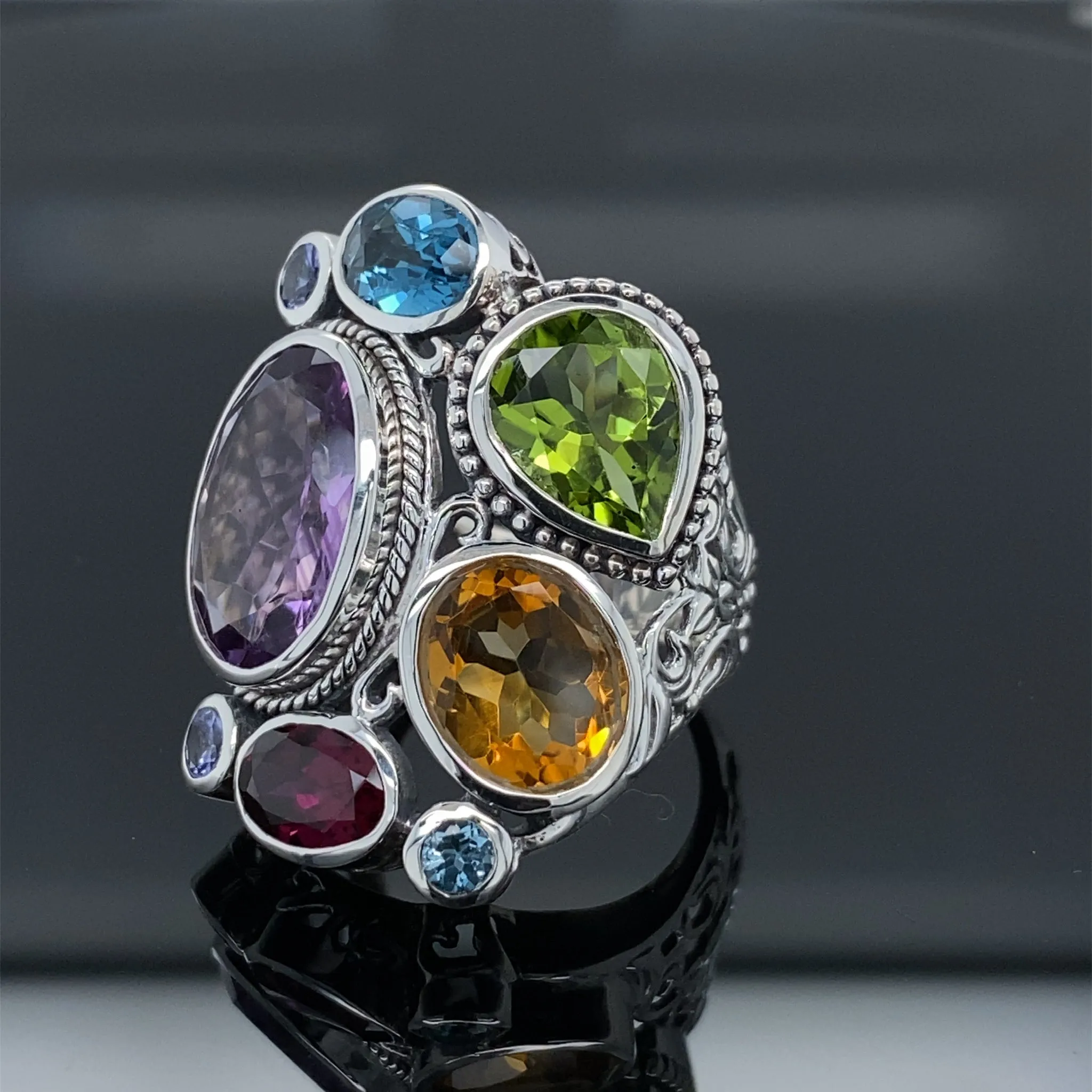 Mixed Gemstone Madeira Ring in Silver