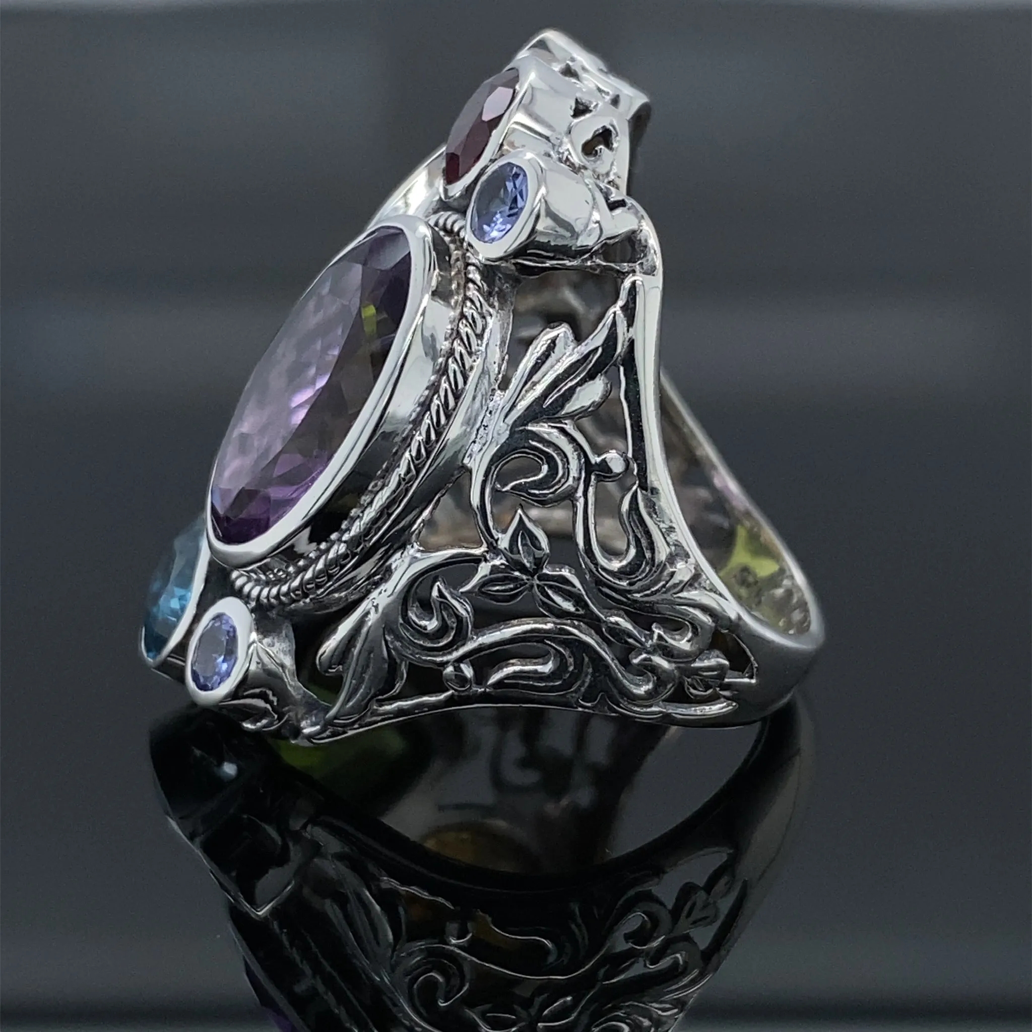 Mixed Gemstone Madeira Ring in Silver