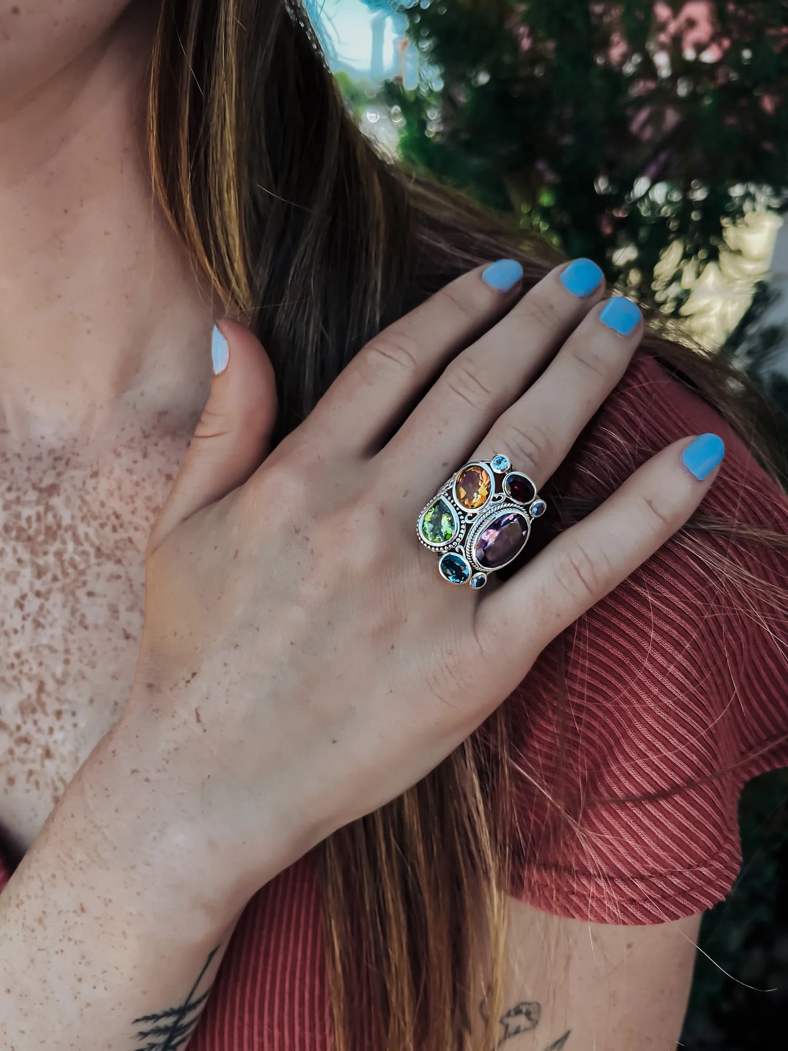 Mixed Gemstone Madeira Ring in Silver
