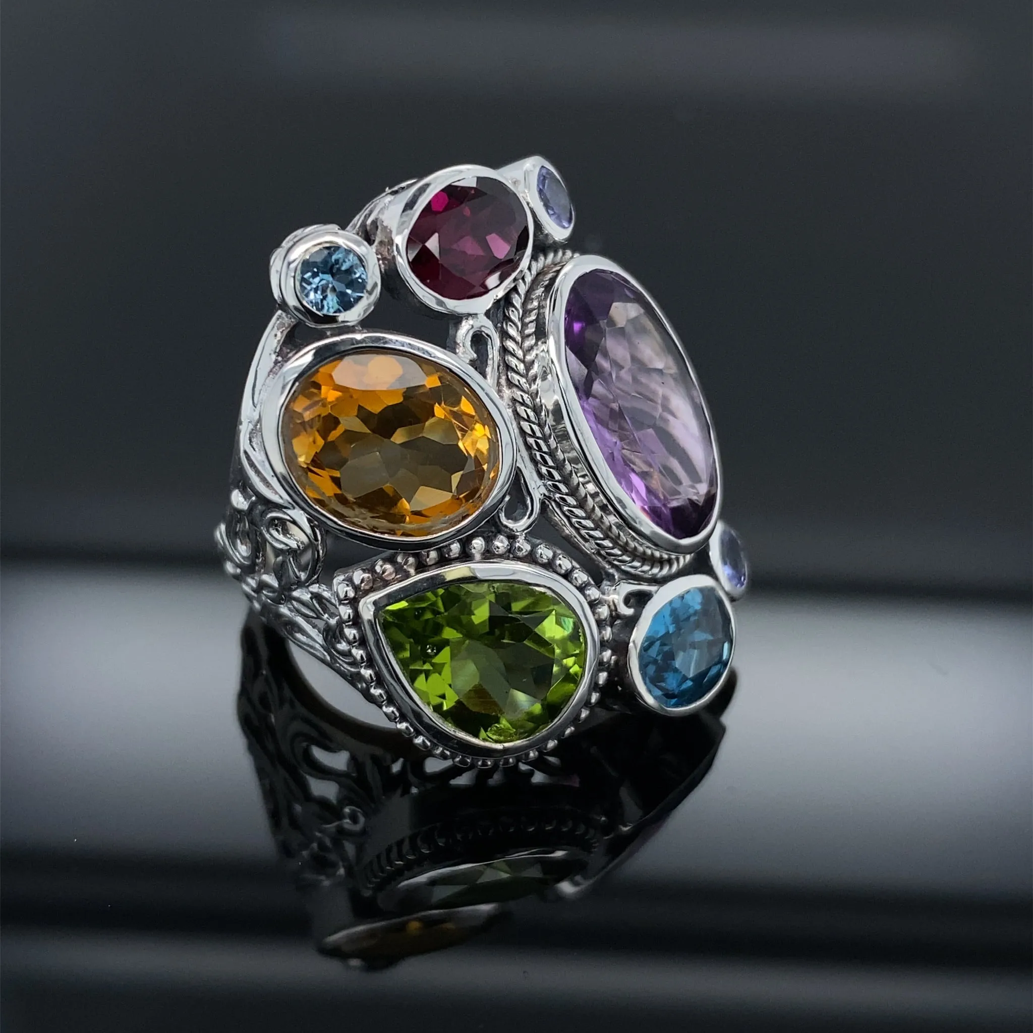 Mixed Gemstone Madeira Ring in Silver