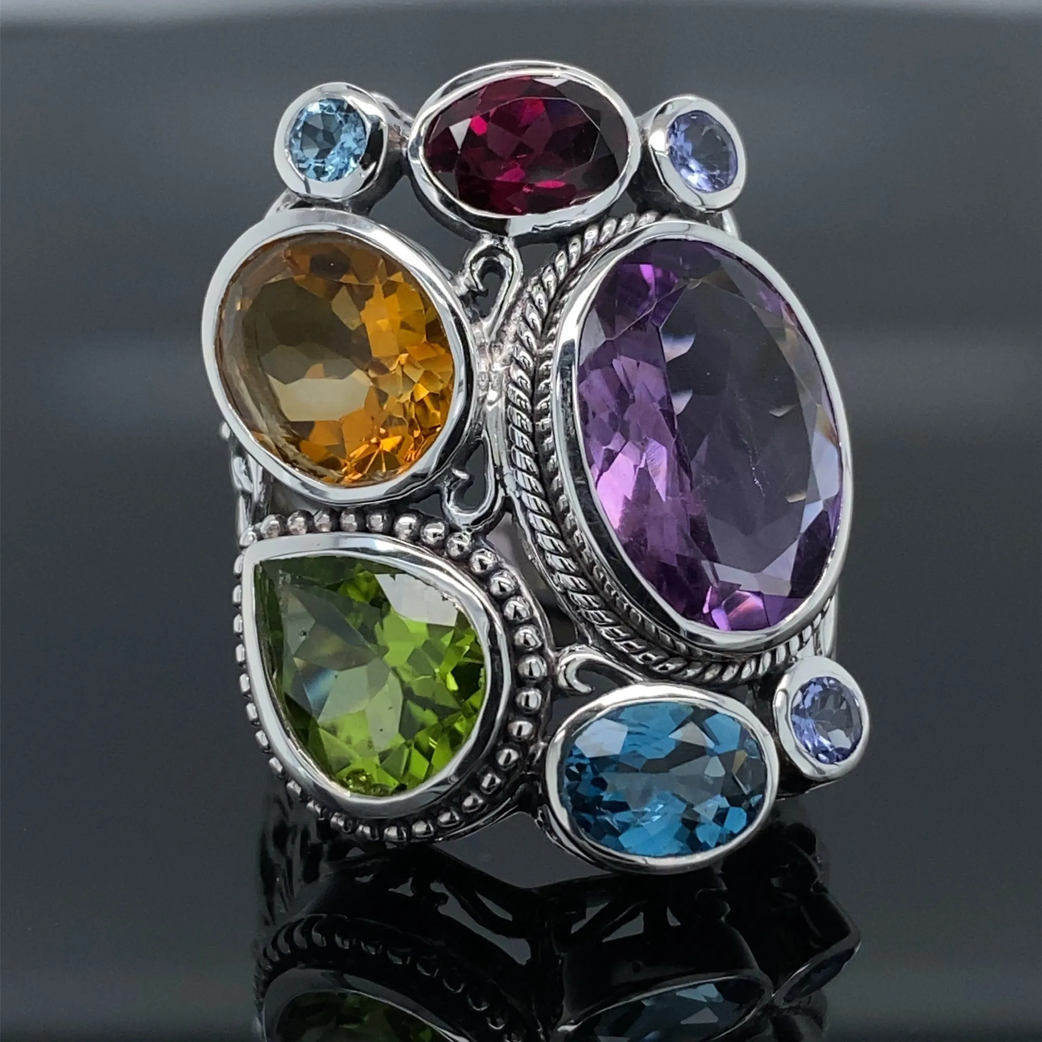 Mixed Gemstone Madeira Ring in Silver