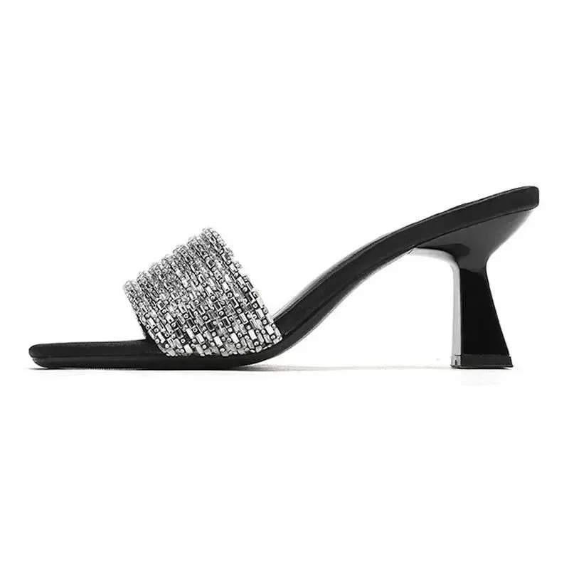 Modern Women's Heels Dress Slippers Women Square Toe High Heels Outdoor Women's Sandals