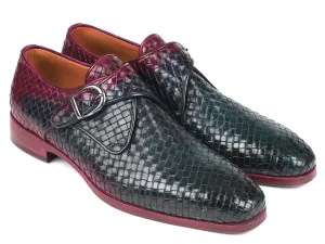 Paul Parkman Purple & Green Woven Leather Single Monkstraps