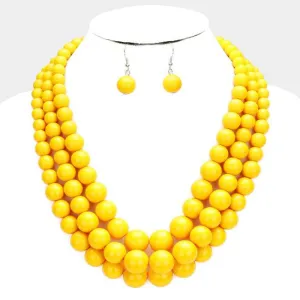 Pearl Yellow (faux) Necklace & Earring Set