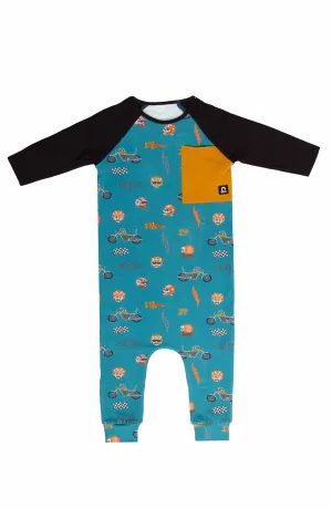 Rags 3-4 Raglan Sleeve Big Pocket Rag Romper 'Moto Gang'