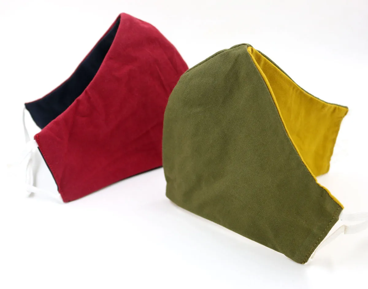 Reversible Colourful 3-layer Cloth Face Masks - Elastic (set of 2) - Adult