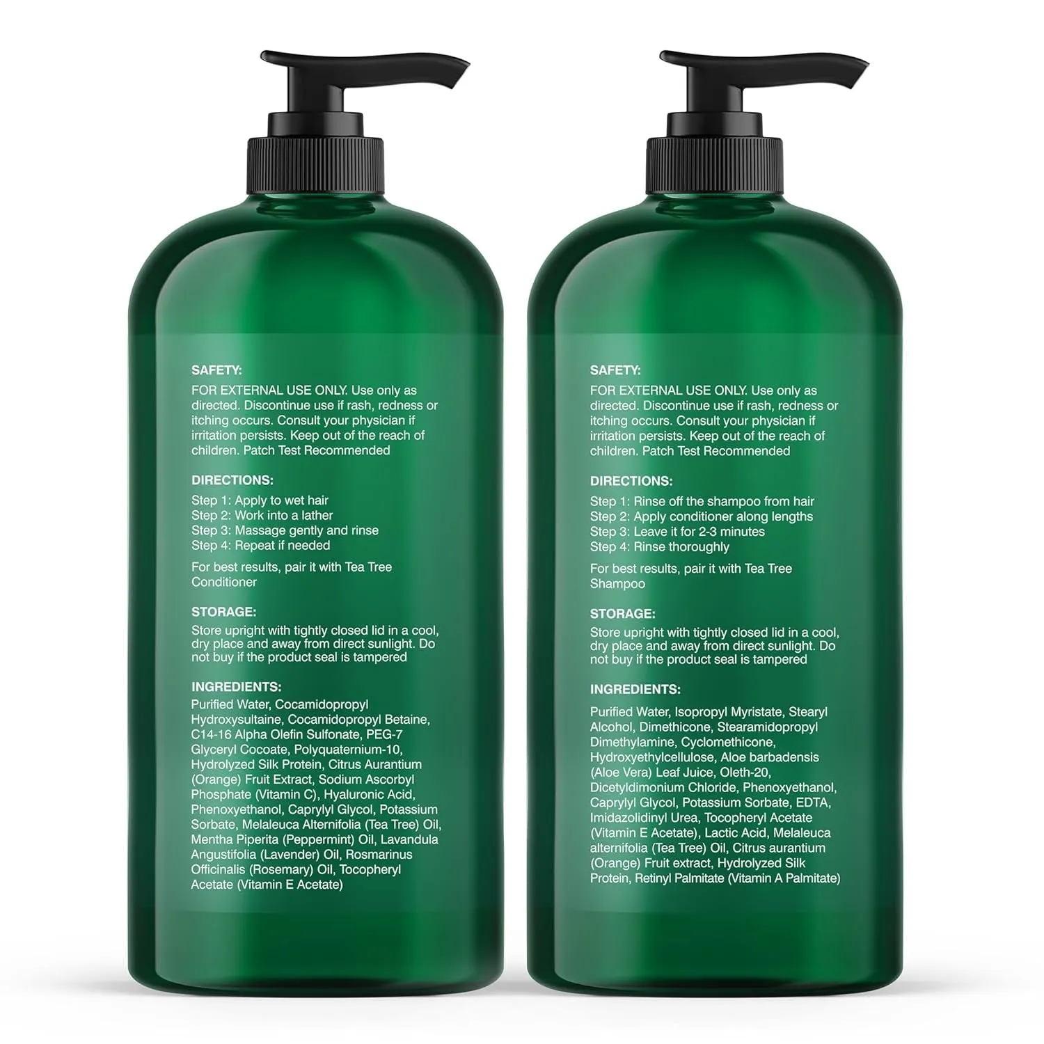 Shampoo and Conditioner Set - with 100% Pure Tea Tree Oil, for Itchy and Dry Scalp, Sulfate/Paraben Free - for Men and Women - 16 Fl Oz Each
