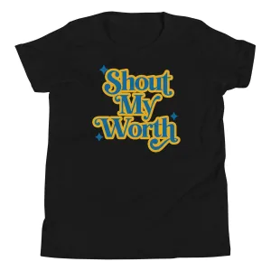 Shout my worth - blue & yellow Youth Short Sleeve Tee