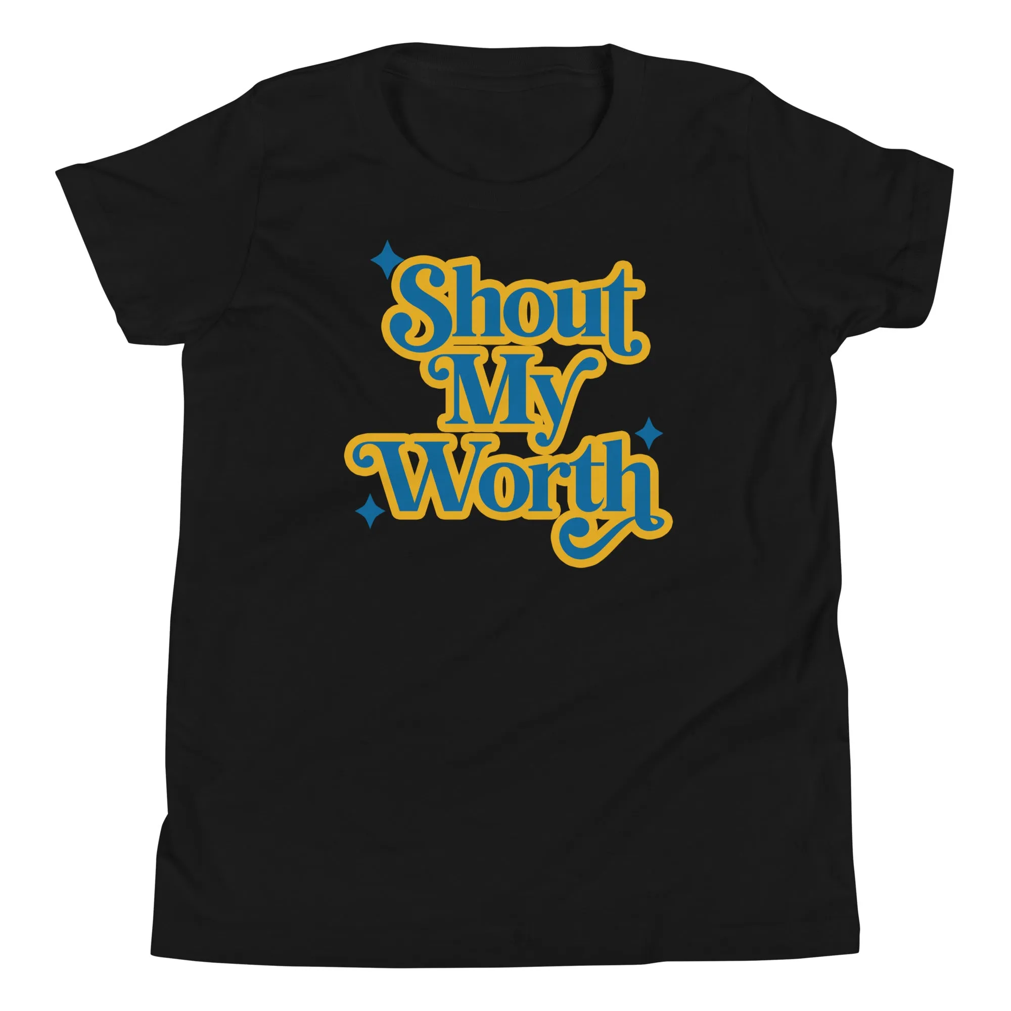 Shout my worth - blue & yellow Youth Short Sleeve Tee