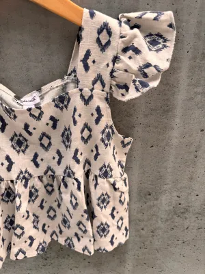 Splendid Girl Ikat Ruffle Tank Ash Navy