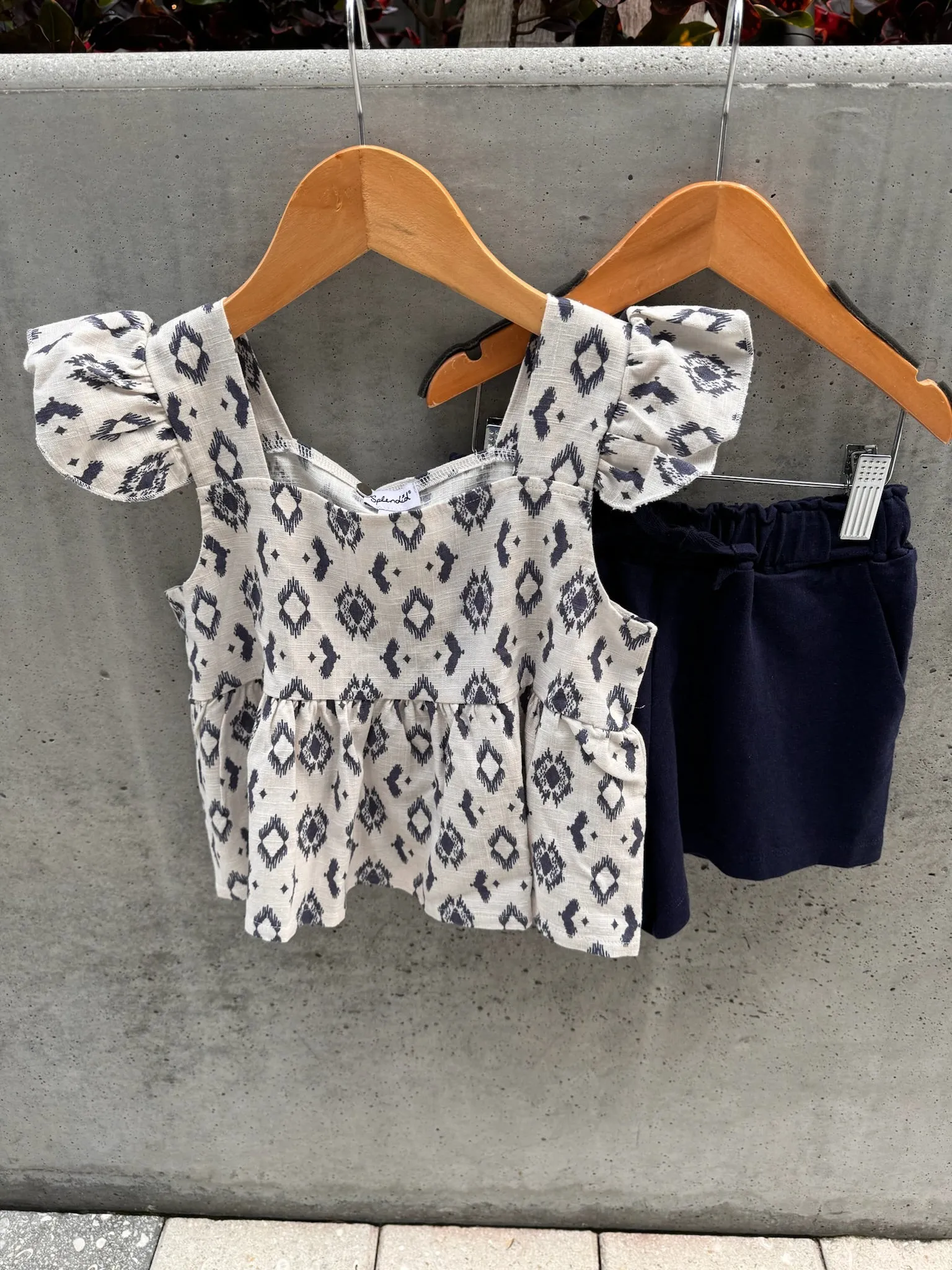 Splendid Girl Ikat Ruffle Tank Ash Navy