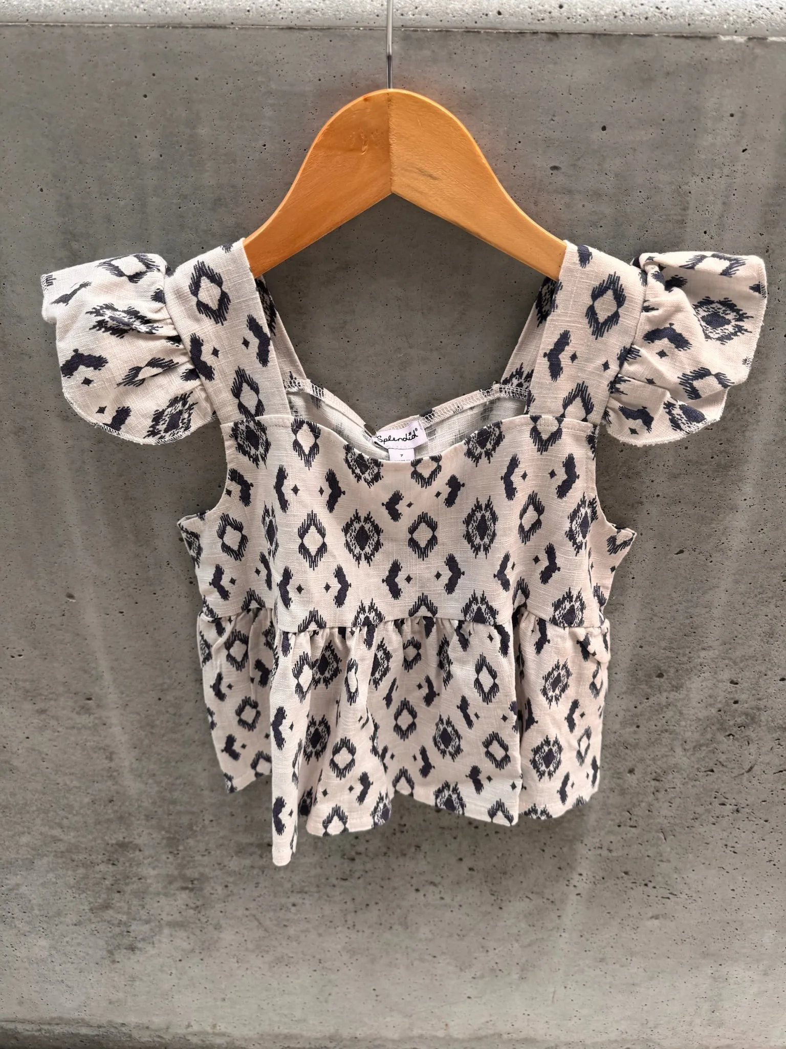Splendid Girl Ikat Ruffle Tank Ash Navy