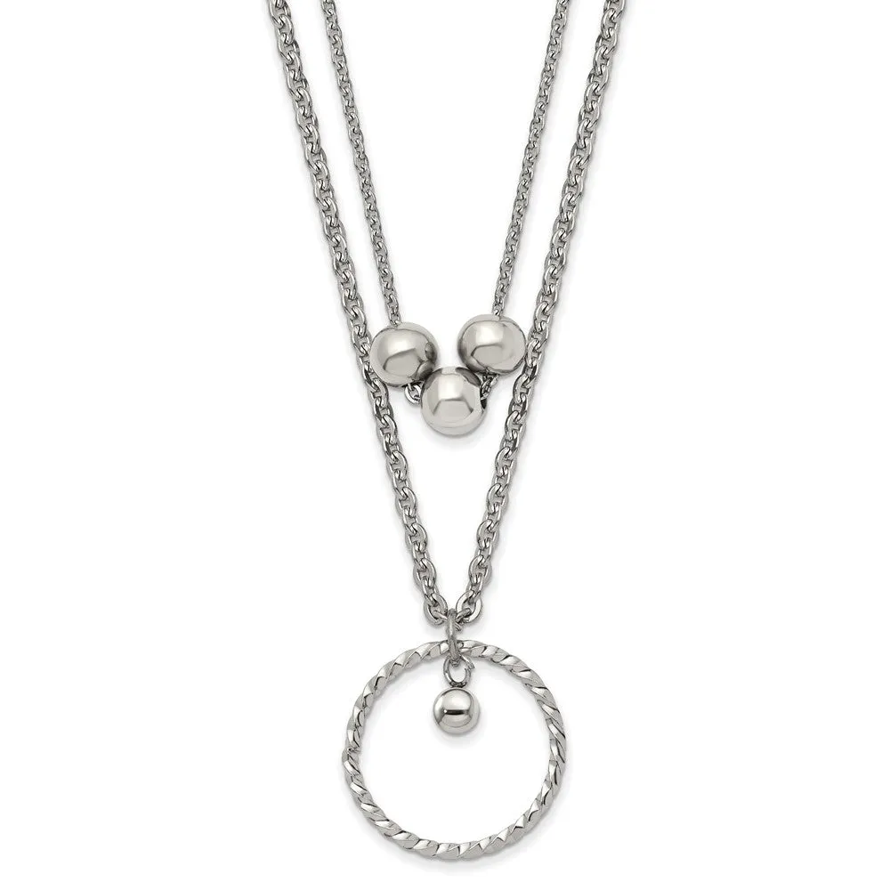 Stainless Steel Polished 2 Strand 16.5in w/1.75in ext Necklace