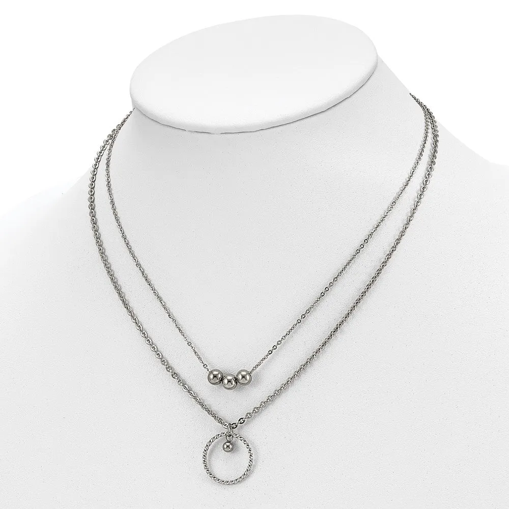 Stainless Steel Polished 2 Strand 16.5in w/1.75in ext Necklace