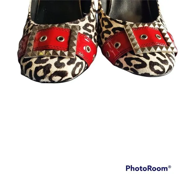 Steve Madden Women's Mindy Leopard Print Faux Fur Block Heel Stiletto Size 9.5M