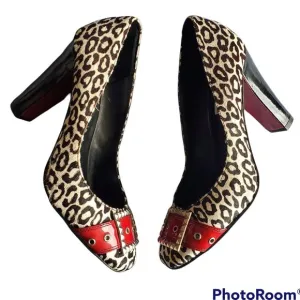 Steve Madden Women's Mindy Leopard Print Faux Fur Block Heel Stiletto Size 9.5M